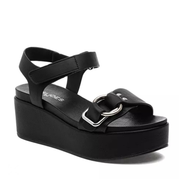 NWT J/SLIDES QUEST Black Leather Wedge Sandal - Picture 1 of 14